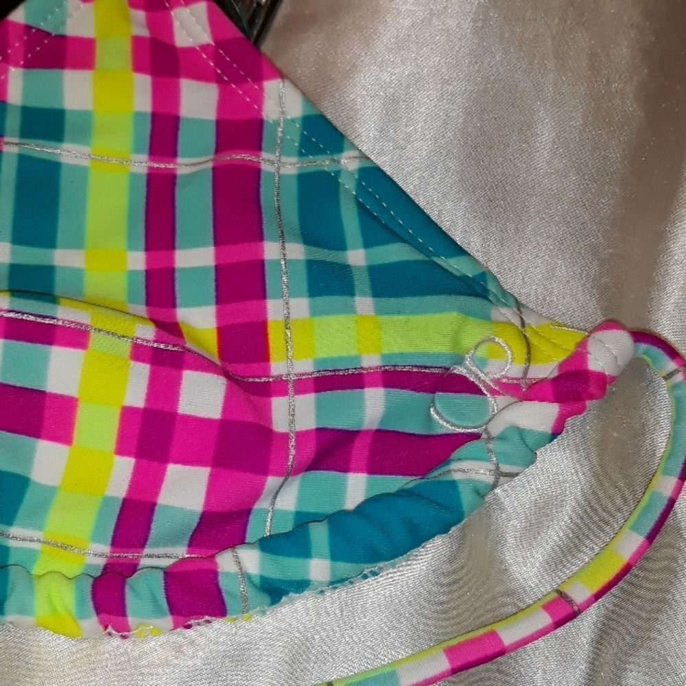 OP Neon Multi Color Plaid Bikini Top M - Picture 3 of 5
